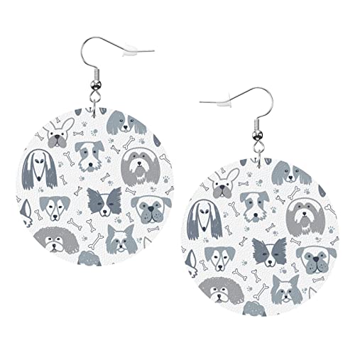Cartoon-Hundeknochen2-Ohrringe, schwarz-weiße Doodle-Hunde, runde Form, Lederohrring, leicht, baumelnder Damen- und Mädchenschmuck, perfekt für den Alltag von Oudrspo