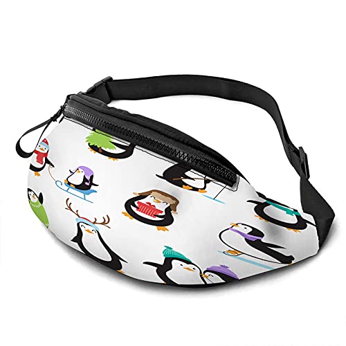 Cartoon Pinguine Set Lässige Gürteltasche für Männer Frau Winter Tier Weihnachten Maskottchen Vogel Weihnachtsmütze Ski Geschenk Lächeln Langlebig Gürteltasche Genießen Sie Sport Wandern Laufen Radf von Oudrspo