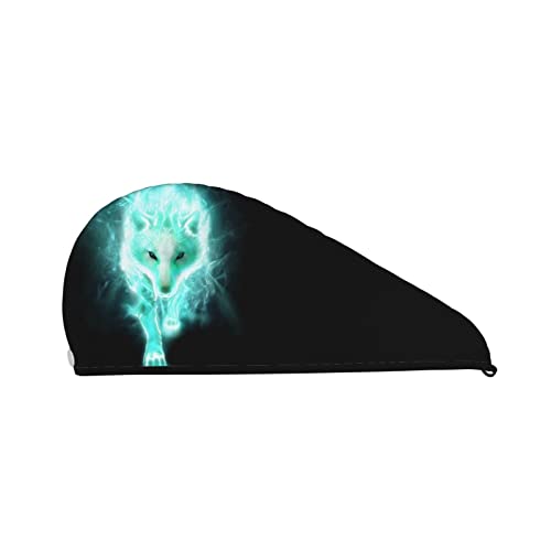 Cifeprak Cool Cyan Walking Wolf Muster Haarhandtuchwickel, Haartrocknungstuch mit Knopf, Korallensamt-Haarhandtuch, Turbanmütze für trockenes Haar, Bade- und Duschhaarkappe Cifeprak Cool Cyan Walking Wolf Muster Haarhandtuchwickel, Haartrocknungstuch mit Knopf, Korallensamt-Haarhandtuch, Turbanmütze für trockenes Haar, Bade- und Duschhaarkappe von Oudrspo