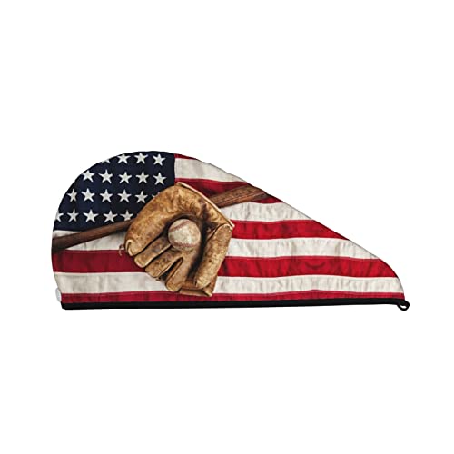 Cifeprak Haarhandtuch mit Baseball-Amerikanische-Flagge-Muster, Haartrockentuch mit Knopf, Korallensamt-Haarhandtuch, Turban-Mütze für trockenes Haar, Bade- und Duschhaarkappe von Oudrspo