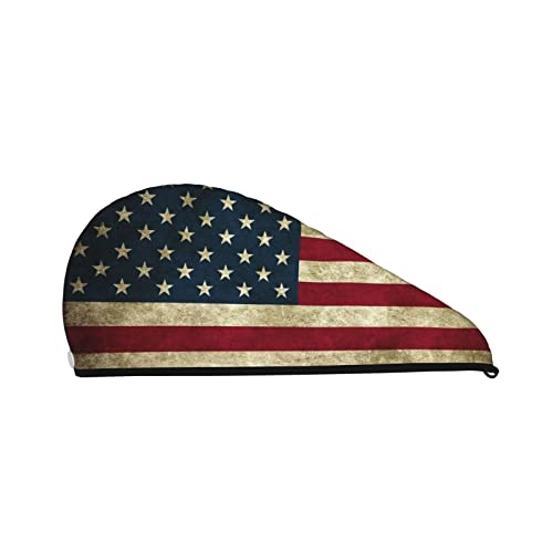 Cifeprak Haarhandtuch mit amerikanischer Flagge, patriotisches USA-Muster, Haartrockentuch mit Knopf, Korallensamt-Haarhandtuch, Turban-Mütze für trockenes Haar, Bade- und Duschhaarkappe von Oudrspo