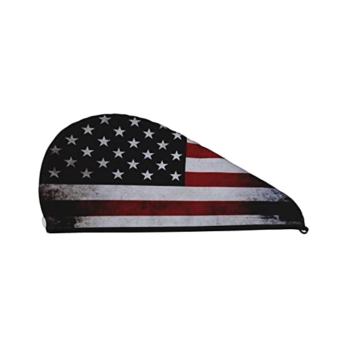 Cifeprak Haarhandtuch mit amerikanischer Flagge, patriotisches USA-Muster, Haartrockentuch mit Knopf, Korallensamt-Haarhandtuch, Turban-Mütze für trockenes Haar, Bade- und Duschhaarkappe von Oudrspo