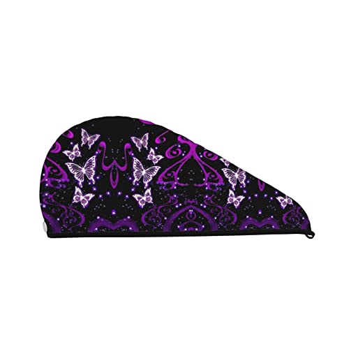 Cifeprak Haarhandtuch mit violettem Schmetterlingsmuster, Haartrockentuch mit Knopf, Korallensamt-Haarhandtuch, Turbanmütze für trockenes Haar, Bade- und Duschhaarhaube Cifeprak Haarhandtuch mit violettem Schmetterlingsmuster, Haartrockentuch mit Knopf, Korallensamt-Haarhandtuch, Turbanmütze für trockenes Haar, Bade- und Duschhaarhaube von Oudrspo