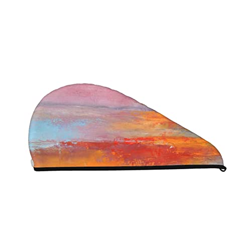 Cifeprak Hot Abstract Orange Blue Sunset Beach Scene Pattern Haarhandtuchwickel, Haartrocknungstuch mit Knopf, Korallensamt-Haarhandtuch, Turbanhut für trockenes Haar, Bade- und Duschhaarkappe von Oudrspo