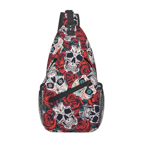 Colorful Skull Pattern Sling Backpack Crossbody Bag, Chest Bag Daypack for Outdoors Hiking Traveling von Oudrspo