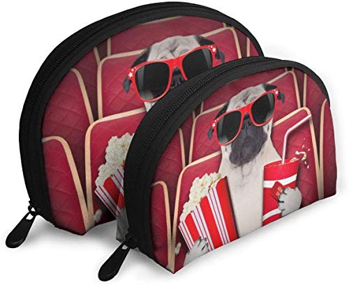 Damen Bulldogge Watching A Movie with Popcorn Reise-Kosmetiktaschen, wasserdicht, 2-teilig, Make-up-Clutch, Kosmetik- und Toilettenartikel-Organizer, tragbare Reise-Kulturtasche für Mädchen von Oudrspo