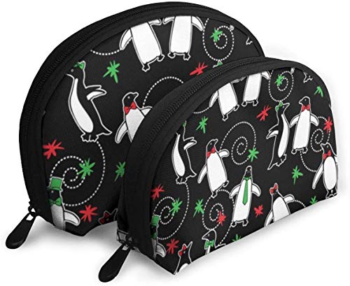 Damen Merry Penguins (Schwarz) Reise-Kosmetiktaschen, wasserdicht, 2-teilig, Make-up-Clutch, Kosmetik- und Toilettenartikel-Organizer, tragbare Reise-Kulturtasche für Mädchen von Oudrspo