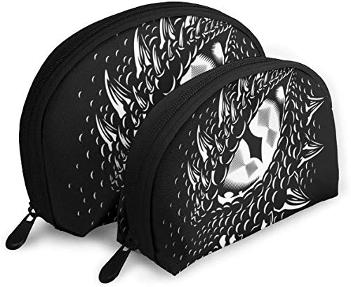 Damen Monochrome Dragon Eye Reisekosmetiktaschen, wasserdicht, 2-teilig, Make-up-Clutch, Kosmetik- und Toilettenartikel-Organizer, tragbare Reise-Kulturbeutel für Mädchen von Oudrspo