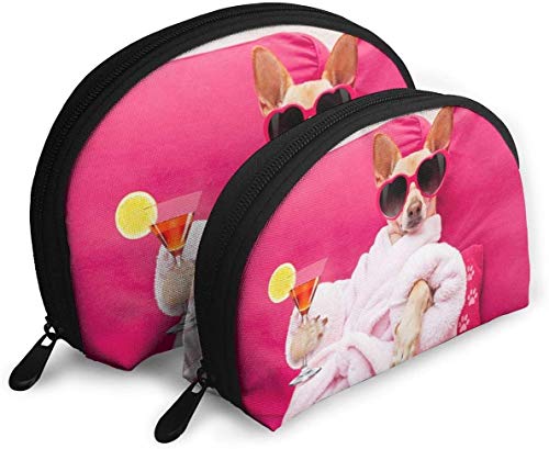 Damen-Reise-Kosmetiktaschen mit Chihuahua-Hund, entspannend, wasserdicht, 2-teilig, Make-up-Clutch, Kosmetik- und Toilettenartikel-Organizer, tragbare Reise-Kulturtasche für Mädchen von Oudrspo