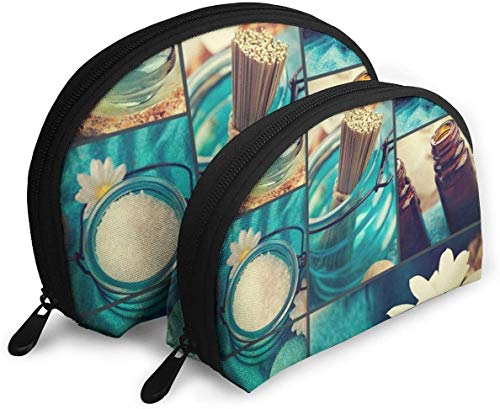 Damen-Reise-Kosmetiktaschen mit blauem Motiv, weiße Gänseblümchen, Düfte, Handtücher, wasserdicht, 2-teilig, Make-up-Clutch, Kosmetik- und Toilettenartikel-Organizer, tragbare Reise-Kulturtasche für von Oudrspo