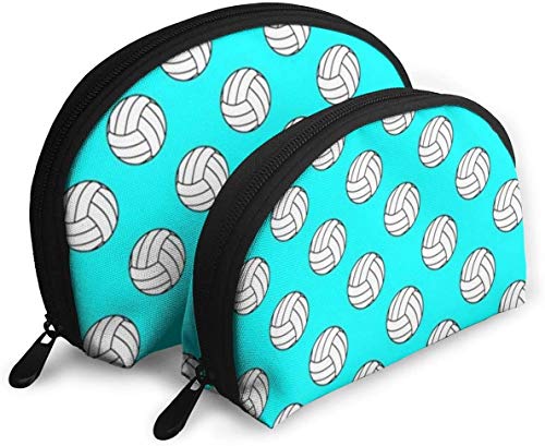 Damen Schwarz-Weiß-Volleyballbälle Reise-Kosmetiktaschen, wasserdicht, 2-teilig, Make-up-Clutch, Kosmetik- und Toilettenartikel-Organizer, tragbare Reise-Kulturtasche für Mädchen von Oudrspo