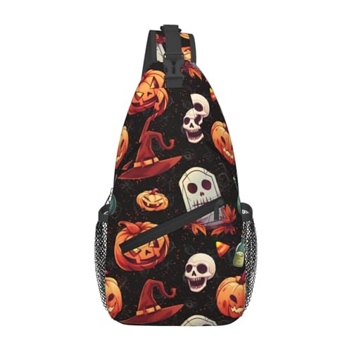 Dark Pumpkin Cartoon Halloween Ghost Cute Sling Bag For Women Men Halloween Backpack Crossbody Shoulder Bag Travel Hiking Casual von Oudrspo