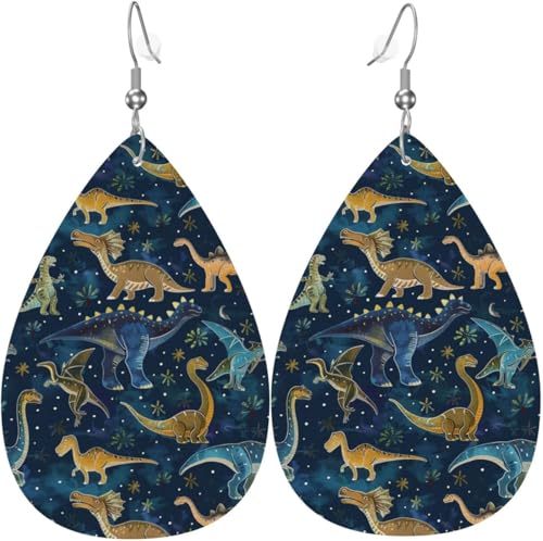 Dinosaurier Cartoon Bunte Weihnachtsbaum Leder Teardrop Ohrringe Für Frauen Dekorationen von Oudrspo