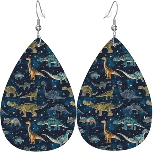 Dinosaurier Regenbogen Aquarell Weihnachten Blätter Leder Teardrop Ohrringe für Frauen Dekorationen von Oudrspo