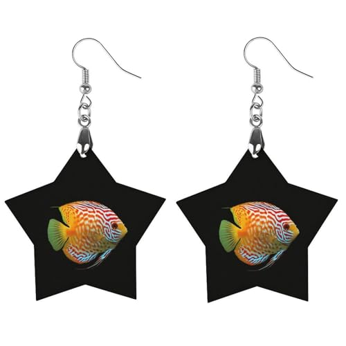 Diskusfisch, klassische Holzohrringe, federleicht, künstlerischer Anhänger, Ohrhaken, Vintage-Schmuck für Frauen von Oudrspo