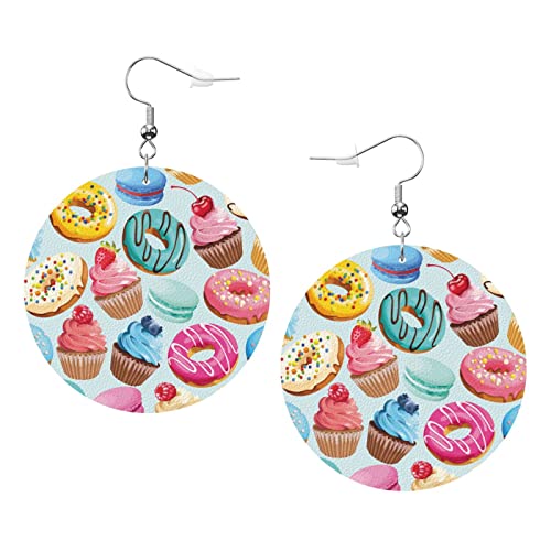 Donut-Macarons-Ohrringe, rosa und lila Süßigkeiten, runde Form, Leder-Ohrring, leicht, baumelnder Damen- und Mädchen-Schmuck, perfekt für den Alltag von Oudrspo