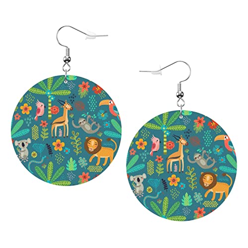 Dschungeltiere-Ohrringe, wunderschönes Meerjungfrau-Mädchen, runde Form, Leder-Ohrring, leicht, baumelnder Damen- und Mädchen-Schmuck, perfekt für den Alltag von Oudrspo