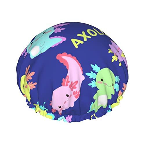 Duschhaube, Axolotl wiederverwendbare Bade-Duschhauben für Frauen mit langem Haar, doppellagiger wasserdichter Bade-Duschhut-Haarschutz für Kinder, Mädchen und Frauen, 1 Packung von Oudrspo