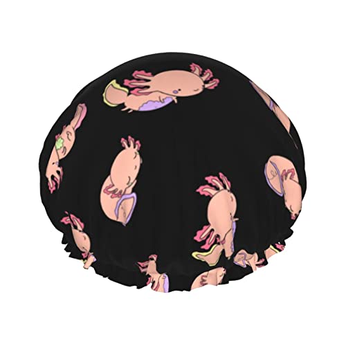 Duschhaube, Axolotl wiederverwendbare Bade-Duschhauben für Frauen mit langem Haar, doppellagiger wasserdichter Bade-Duschhut-Haarschutz für Kinder, Mädchen und Frauen, 1 Packung von Oudrspo