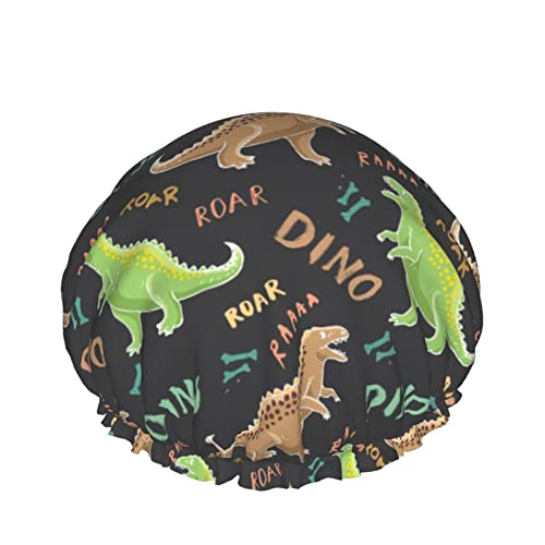 Duschhaube, Dinosaurier-Gebrüll, wiederverwendbare Bade-Duschhauben für Frauen mit langem Haar, doppellagiger, wasserdichter Bade-Duschhut-Haarschutz für Kinder, Mädchen und Frauen, 1 Packung von Oudrspo