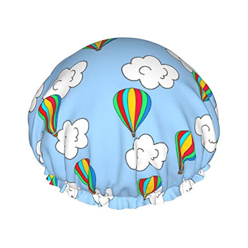 Duschhaube, Heißluftballon-Wolken-Druck, Badekappen, wasserdichte Haarkappe, doppellagig, leicht, Duschhauben für Damen, Herren, Kinder, Teenager von Oudrspo