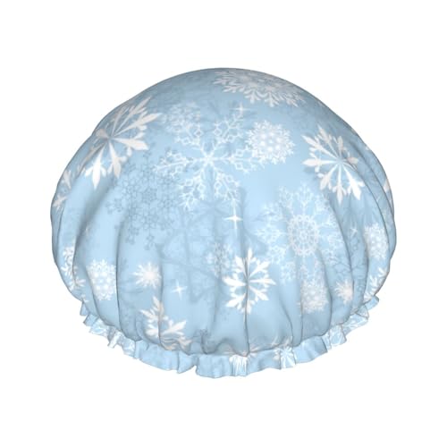 Duschhaube, blau, Weihnachten, Schneeflocke, Winter, wasserdicht, Duschhut, wiederverwendbar, Badekappen für Frauen, Haarschutz, elastisch, für alle Haare von Oudrspo