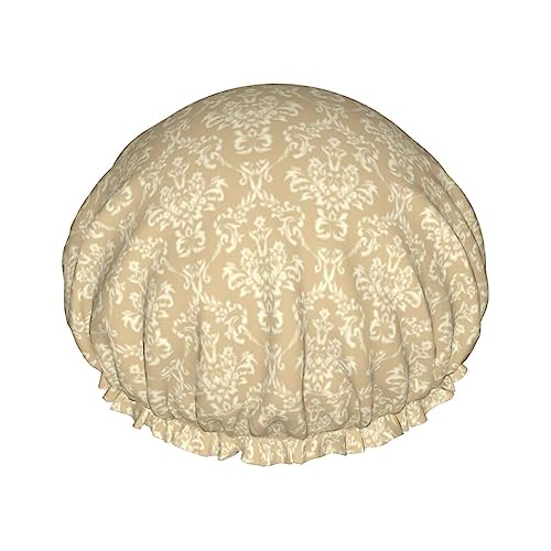 Duschhaube und Badehaube mit Damast-Beige-Braun-Braun-Muster für Damen, wendbare, übergroße, wasserdichte Duschhauben, groß, für alle Haarlängen, elastische, wiederverwendbare Bade-Haarhaube Duschhaube und Badehaube mit Damast-Beige-Braun-Braun-Muster für Damen, wendbare, übergroße, wasserdichte Duschhauben, groß, für alle Haarlängen, elastische, wiederverwendbare Bade-Haarhaube von Oudrspo
