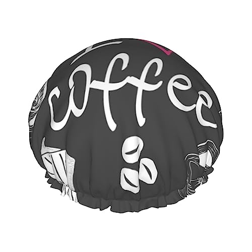Duschhaube und Badekappe mit „I Love Coffee-Muster für Damen, wendbare, übergroße, wasserdichte Duschhaube, groß, für alle Haarlängen, elastische, wiederverwendbare Bade-Haarhaube Duschhaube und Badekappe mit „I Love Coffee-Muster für Damen, wendbare, übergroße, wasserdichte Duschhaube, groß, für alle Haarlängen, elastische, wiederverwendbare Bade-Haarhaube von Oudrspo