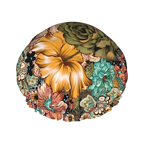 Duschhaube und Badekappe mit Aquarell-Blumenmuster für Damen, wendbar, übergroß, wasserdicht, groß, für alle Haarlängen, elastische, wiederverwendbare Bade-Haarkappe von Oudrspo