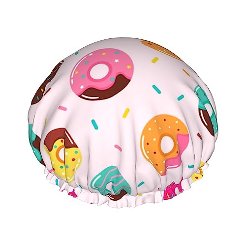 Duschhaube und Badekappe mit Donut-Muster für Damen, wendbare, übergroße, wasserdichte Duschhauben, groß, für alle Haarlängen, elastische, wiederverwendbare Bade-Haarkappe von Oudrspo