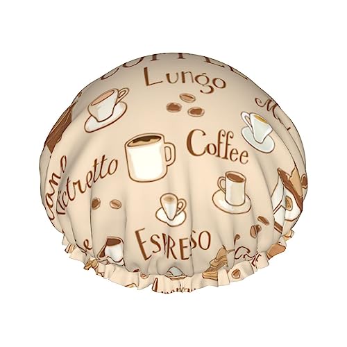 Duschhaube und Badekappe mit Kaffeezeitmuster für Damen, wendbar, übergroß, wasserdicht, groß, für alle Haarlängen, elastische, wiederverwendbare Bade-Haarkappe Duschhaube und Badekappe mit Kaffeezeitmuster für Damen, wendbar, übergroß, wasserdicht, groß, für alle Haarlängen, elastische, wiederverwendbare Bade-Haarkappe von Oudrspo