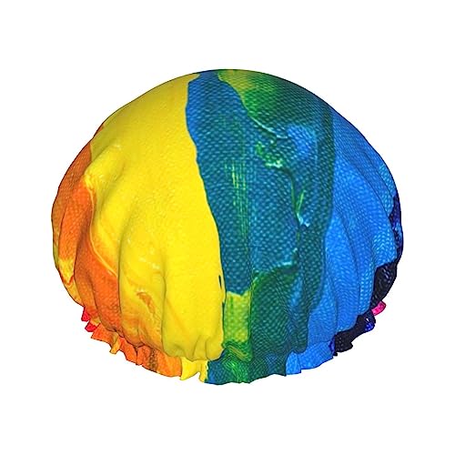 Duschhaube und Badekappe mit Regenbogenfarbenem Muster für Damen, wendbare, übergroße, wasserdichte Duschhauben, groß, für alle Haarlängen geeignet, elastische, wiederverwendbare Bade-Haarkappe von Oudrspo