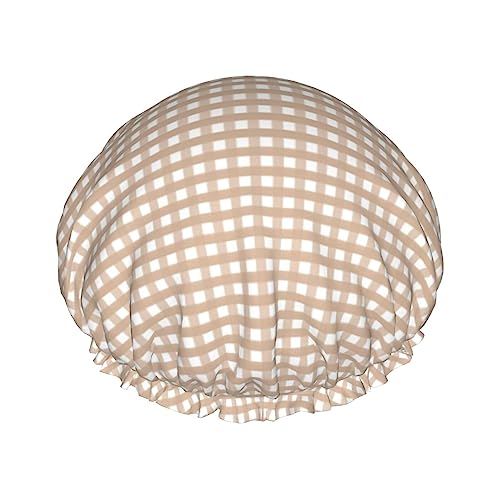 Duschhaube und Badekappe mit braunem Gingham-Muster für Damen, wendbare, übergroße, wasserdichte Duschhauben, groß, für alle Haarlängen geeignet, elastische, wiederverwendbare Bade-Haarkappe von Oudrspo