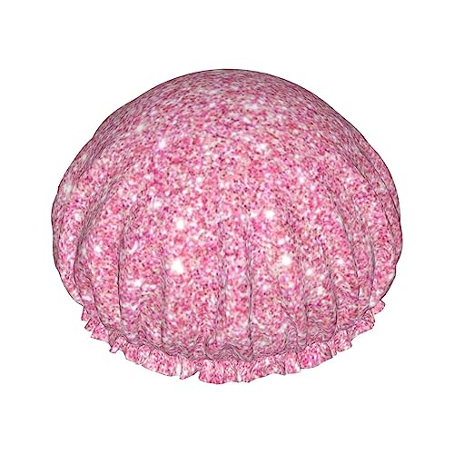 Duschhaube und Badekappe mit glitzerndem rosa Muster für Damen, wendbare, übergroße, wasserdichte Duschhauben, groß, für alle Haarlängen geeignet, elastische, wiederverwendbare Bade-Haarkappe von Oudrspo