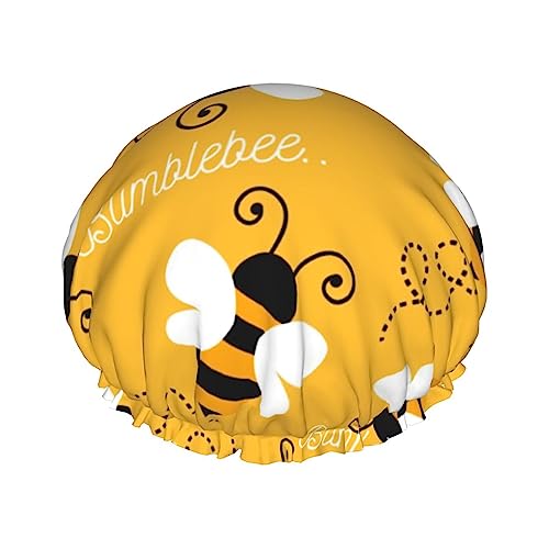 Duschhaube und Badekappe mit niedlichem Biene-Schmetterling-Gelb-Muster für Damen, wendbare, übergroße, wasserdichte Duschhaube, groß, für alle Haarlängen, elastische, wiederverwendbare Bade-Haarkap von Oudrspo