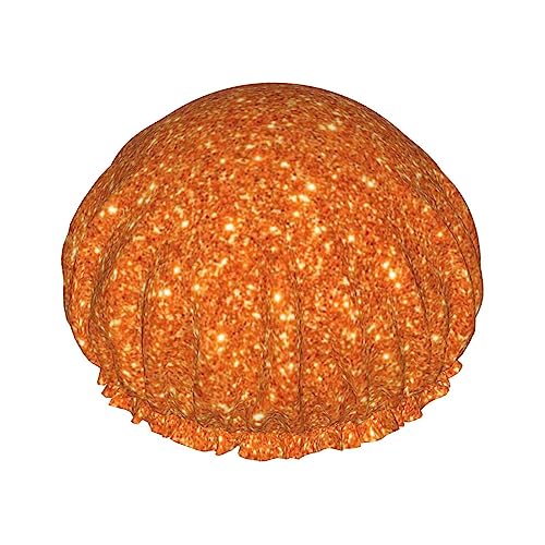 Duschhaube und Badekappe mit orangefarbenem Glitzermuster für Damen, wendbare, übergroße, wasserdichte Duschhauben, groß, für alle Haarlängen geeignet, elastische, wiederverwendbare Bade-Haarkappe Duschhaube und Badekappe mit orangefarbenem Glitzermuster für Damen, wendbare, übergroße, wasserdichte Duschhauben, groß, für alle Haarlängen geeignet, elastische, wiederverwendbare Bade-Haarkappe von Oudrspo