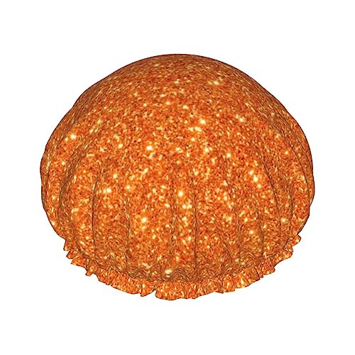 Duschhaube und Badekappe mit orangefarbenem Glitzermuster für Damen, wendbare, übergroße, wasserdichte Duschhauben, groß, für alle Haarlängen geeignet, elastische, wiederverwendbare Bade-Haarkappe von Oudrspo