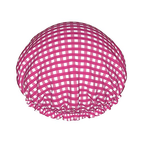 Duschhaube und Badekappe mit rosa Gingham-Muster für Damen, wendbare, übergroße, wasserdichte Duschhauben, groß, für alle Haarlängen geeignet, elastische, wiederverwendbare Bade-Haarkappe von Oudrspo