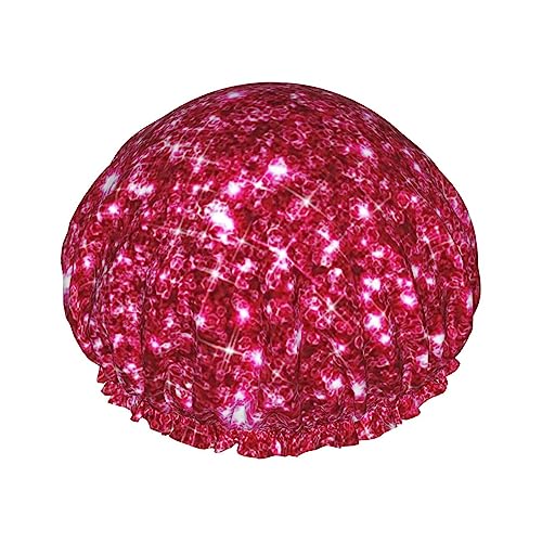 Duschhaube und Badekappe mit rosa Glitzermuster für Damen, wendbare, übergroße, wasserdichte Duschhauben, groß, für alle Haarlängen geeignet, elastische, wiederverwendbare Bade-Haarkappe von Oudrspo