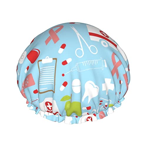 DuschhaubePractitionerCare Wiederverwendbare Bade-Duschhauben für Frauen mit langem Haar, doppelschichtiger wasserdichter Bade-Duschhut-Haarschutz für Kinder, Mädchen und Frauen, 1 Packung von Oudrspo