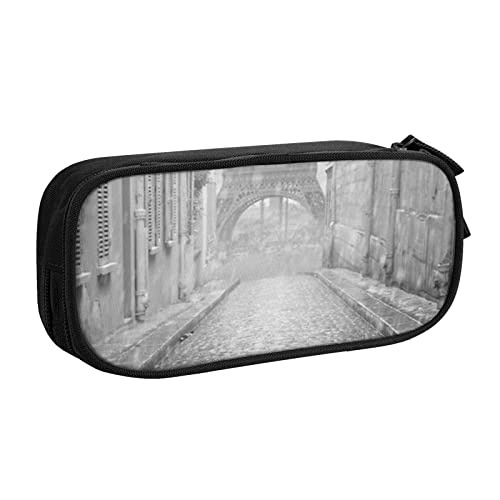 Eiffelturm, Paris, Straße, roter Regenschirm, bedruckt, doppellagiges Schreibwaren-Bleistiftetui mit Reißverschluss, Aufbewahrungstasche mit großem Fassungsvermögen, tragbares Schreibwaren-Etui von Oudrspo