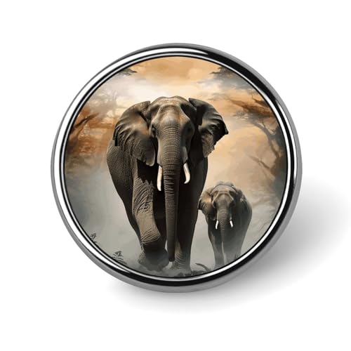 Elefant im Nebel, runde Brosche, modische Revers-Krawattennadeln, leichte Metallbrosche, Abzeichen für Männer und Frauen, Kostüm, dekoratives Accessoire Elefant im Nebel, runde Brosche, modische Revers-Krawattennadeln, leichte Metallbrosche, Abzeichen für Männer und Frauen, Kostüm, dekoratives Accessoire von Oudrspo