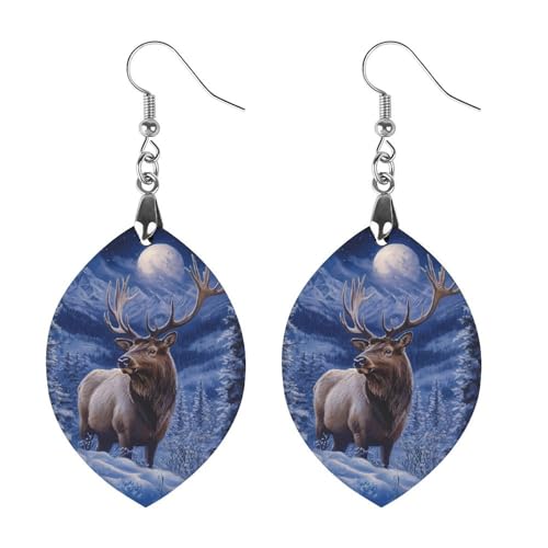 Elks In Moon Klassische Holzohrringe Federleichte künstlerische Anhänger-Ohrhaken Vintage-Schmuck für Frauen von Oudrspo