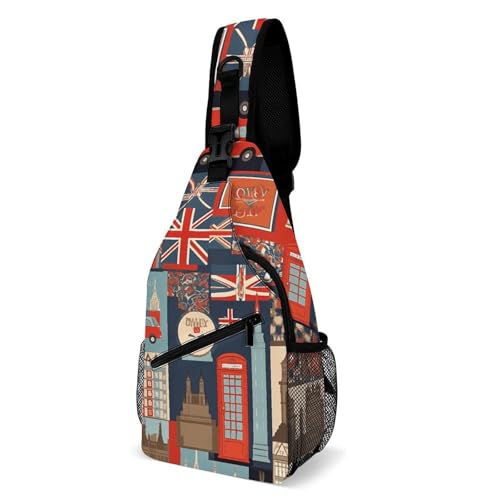 England Symbols French Country Style Sling Bag Crossbody Chest Bag with Pockets, Shoulder Backpack for Hiking, Travel von Oudrspo