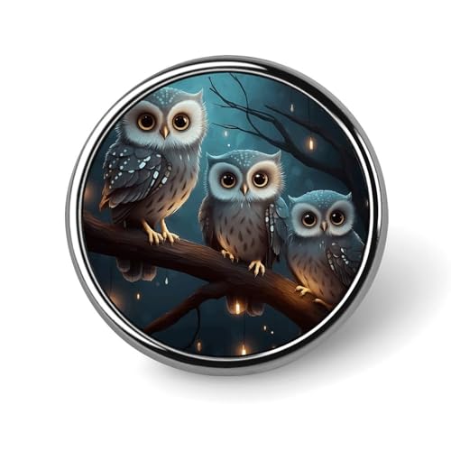 Eule auf Baum-Anstecknadel für Männer, süße Frosch-Modebrosche – süße Emaille-Abzeichen, Anstecknadel aus Aluminiumlegierung für Hüte, Hemden, Taschen, Jacken und Accessoires (runde Anstecknadeln, 2,5 von Oudrspo