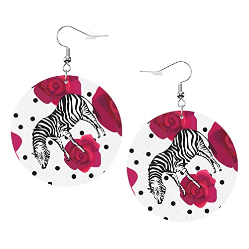 Farbige Rosen und Zebra-Ohrringe, Elefant, runde Form, Leder-Ohrring, leichter baumelnder Damen- und Mädchen-Schmuck, perfekt für den Alltag von Oudrspo