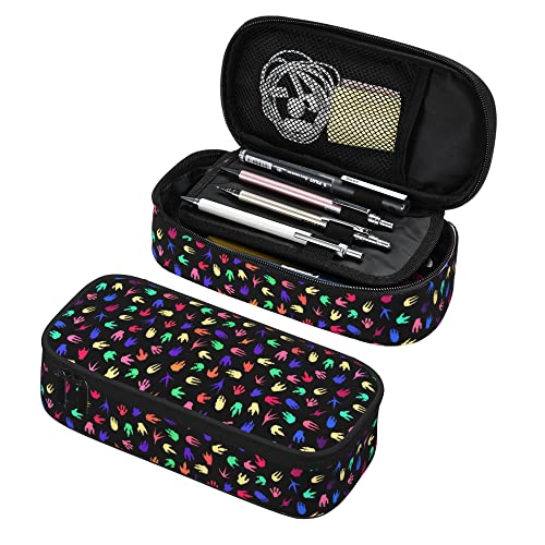 Federmäppchen für Mädchen und Jungen, Dinosaurier, bunte Pfoten, Stiftetui, großes Fassungsvermögen, tragbare Stift-Briefpapierbox, bedruckte Reise-Make-up-Aufbewahrungstaschen mit Reißverschluss un von Oudrspo