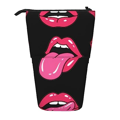 Federmäppchen mit Aufdruck „Red Lips Collection, Teleskop-Stifttasche, stehender Pop-Up-Stifthalter mit Reißverschluss für das Büro von Oudrspo