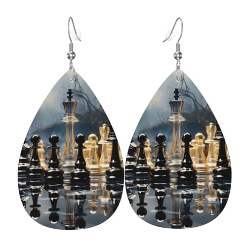 Feine Achat Schachbrett Ohrringe in Tropfenform aus Leder, 2er Set, Ohrhaken 925 versilbert, rostfrei, mit Ohrstecker, passend für Partys, Valentinstag Feine Achat Schachbrett Ohrringe in Tropfenform aus Leder, 2er Set, Ohrhaken 925 versilbert, rostfrei, mit Ohrstecker, passend für Partys, Valentinstag von Oudrspo