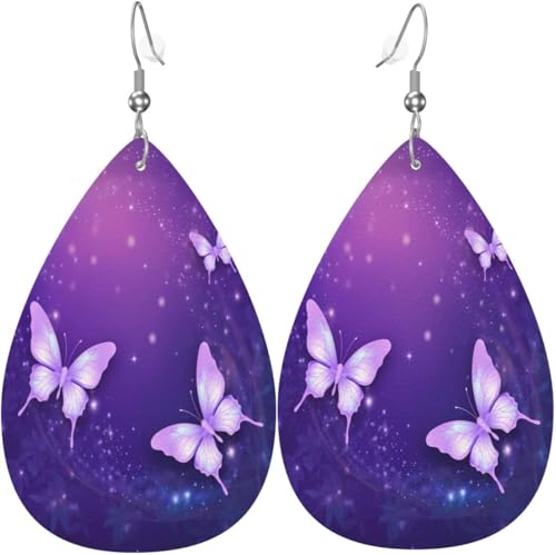 Feuerwerk Stern Lila Schmetterling Bunte Weihnachtsbaum Leder Tropfen Ohrringe Für Frauen Dekorationen von Oudrspo